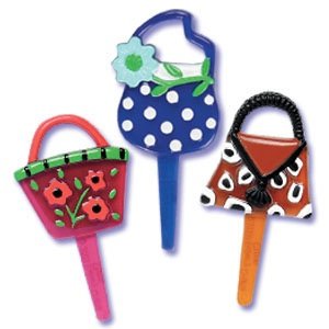 Plastic Couture Handbag Purse Cupcake Picks Cake Toppers - 24 ct