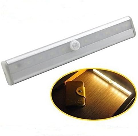 SUBOSI LED Motion Sensor Night Light Portable 10-LEDs Wireless LED Battery Operated Lights for Closet Cabinet Night Light Stairs Step Lamp Warm White, LED Bar Lighting
