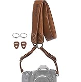 Inspire in Time Camera Neck Strap - Genuine Leather Adjustable Straps Universal Interfaces Mirrorless DSLR Cameras, Nikon, Canon, Sony, Olympus, Panasonic, Fuji & More, Brown