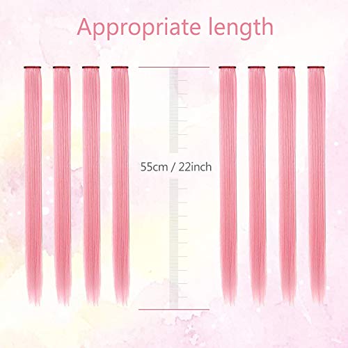 TOFAFA 22 inch Colored Hair Extensions straight Hairpiece,Multi-colors Party Highlights Clip in Synthetic Hair Extensions (10pcs Princess Pink)