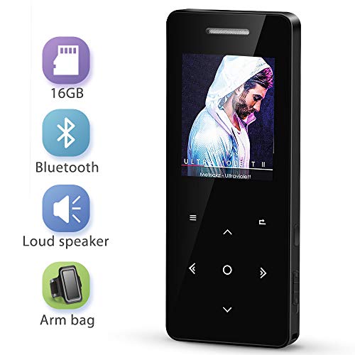 MP3 Player with Bluetooth 4.1, MayBest 16GB Music Player with Speaker, Portable Lossless Digital Audio Player with FM Radio Voice Recorder, Metal Touch Button with Armband, Support up to 128 GB(Black)