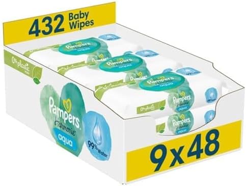 Pampers Harmonie Aqua Baby Wipes Plastic Free Packs, 432 Baby