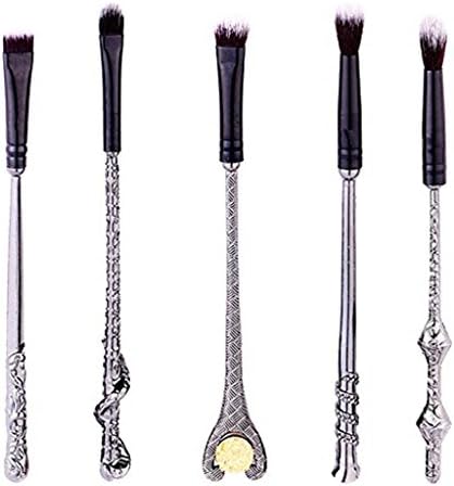 5pcs Metal Magic Wizard Wand Makeup Brushes Set for Potter Fans, Foundation Blending Concealer Eye Shadow Eyebrow Synthetic Fiber Bristles Brush, Black