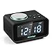 Reacher Digital Alarm Clock Radio with Dual USB Charger Port Dual Alarm Dimmer Snooze Indoor Thermometer and Outlet Powered for iphone Phone Bedside Bedroom Desktop Home Office