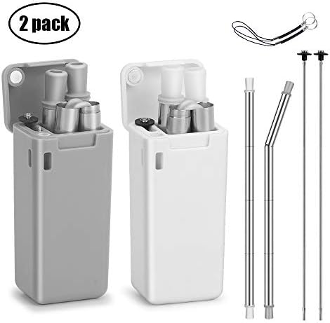 2 Pack Collapsible Reusable Straw, Stainless Steel Drinking Straws Food Grade Portable Folding Straw for Outdoor Travel Household Party
