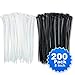 Simple Deluxe 200-Pack 8 Inch Self-Locking Versatile Nylon Cable Wire Zip Ties in Black & White
