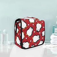 ZZAEO Cute Cartoon Penguin Snow Red Hanging Toiletry Bag - Large Capacity Women Travel Business Cosmetic Organizer Portable Makeup Pouch with Sturdy Hook