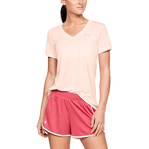 Under Armour womens Tech V-Neck Twist Short Sleeve T-Shirt, Orange (805)/Metallic Silver, Small