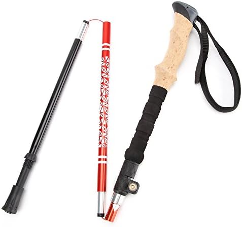 Tsonmall Adjustable Trekking Poles Hiking Stick Lightweight Anti Shock Collapsible Walking Sticks for Mountaineering Natural Cork Grips Quick Locks