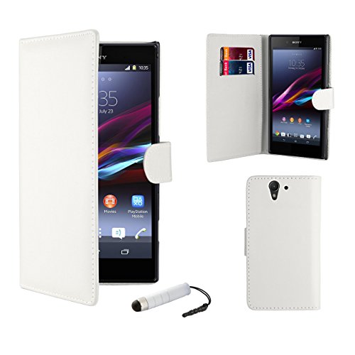 32ndÂ® Book wallet PU leather case cover for Sony Xperia Z (L36h / L36i / C6603) + screen protector, cleaning cloth and touch stylus - White