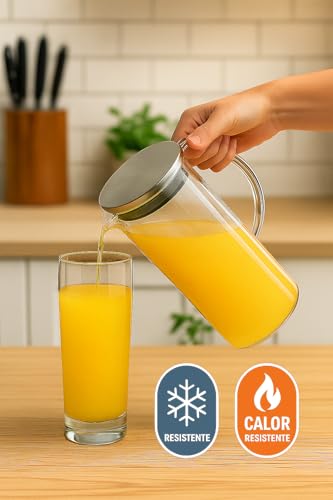 Jarra de Vidro Borossilicato com Tampa De Inox 1,4L – Design Facetado Elegante para Água, Sucos, Chá Gelado e Drinks (1,4L)