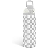 Checkered Insulated Stainless Steel Water Bottle with Straw for Sports and Travel, 32oz, Gifts for Women Girls Friends Teens Birthday Christmas (Grey)