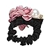 Tenworld Women Girl Pearls Beads Rose Flower Hair Band Rope Scrunchie Ponytail Holder (Pink)