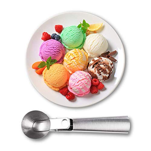 Cozihom Stainless Steel Ice Cream Scoop, with Trigger, Durable & Easy to Use, Nonstick, Dipper for Ice Cream, Fruits, Melon Ball, Sorbet, Meatball, 5CM Ice Cream Ball, 3 PCS