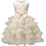 NNJXD Girl Dress Kids Ruffles Lace Party Wedding Dresses Size (140) 6-7 Years Yellow