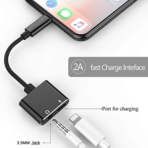 Headphone Jack Adapter Dongle for iPhone Xs/Xs Max/XR/ 8/8 Plus/X (10) /11/11 pro/7/7 Plus Adapter to 3.5mm Splitter Converter Compatible Charger and Listen to Music Aux Adapter Audio + Charge Adaptor