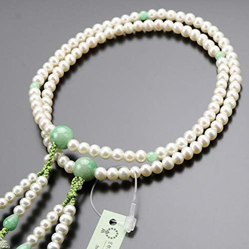 念珠ドットコム 八宗派兼用 数珠 女性用 8寸 108玉 淡水パール ビルマ翡翠 銀花かがり房 本式数珠 京念珠 京都 108珠 真珠 本翡翠 ジェダイト 硬玉 二連 八寸 高級数珠 5月の誕生石 6月の誕生石 数珠袋プレゼント