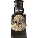 Edwin Jagger 1ej256sds Traditional English Super Badger Hair Shaving Brush Faux Ebony Medium With Drip Stand, Black, Medium