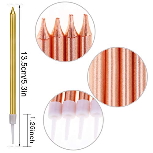 36 Pcs Party Long Thin Cake Candles Metallic Birthday Candles in Holders for Birthday Wedding Party Cake Decorations (Gold Silver Champagne)