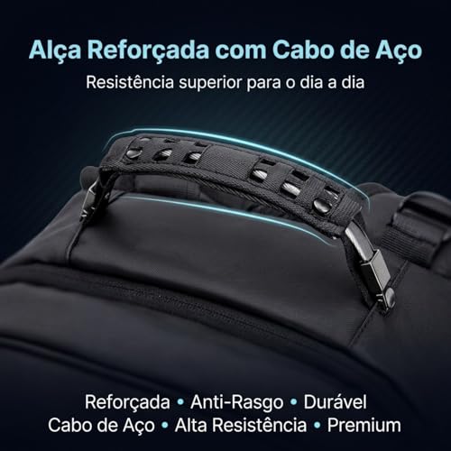 Mochila Executiva Couro Sintético Antifurto Notebook 17USB Impermeável 50L Masculina Trabalho Faculdade Viagem Reforçada com Cabo de Aço