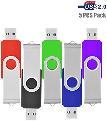 HKUU Flash Drive 4GB USB 2.0 5 Pieces Memory Stick Pack, Swiveling Thumb Drives Bulk Zip Drive Jump Drive with Led Indicator(Multi Color)