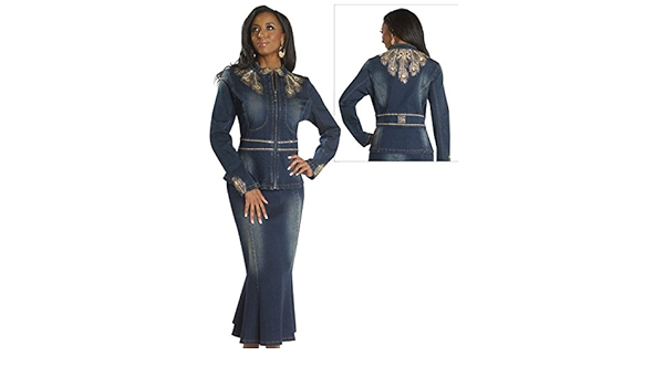 white denim skirt and jacket set