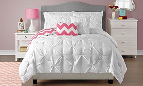 Twin Vcny Home White Kara Pintuck Reversible Chevron Bedding