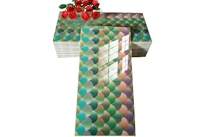 SHOWCOLOUR 32 Sheets Peel and Stick Backsplash Marble Look Tiles 4"x8"Self Adhesive Back Splashes for Kitchen(32, Colorful Fish Scales)