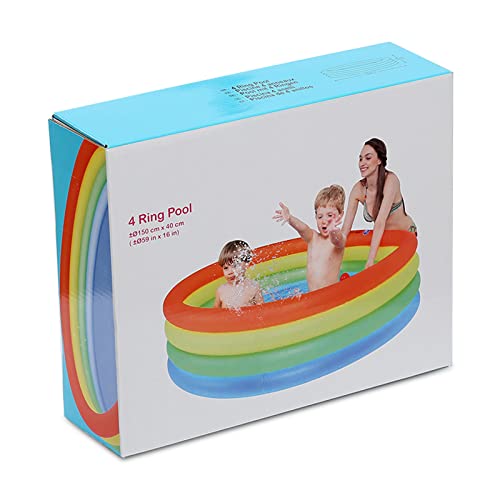 Inflatable Kiddie Pool Blow Up Paddling Pool 59" X 16" Portable 4 Ring Baby Children Water