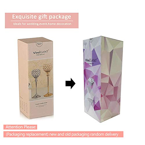 VINCIGANT Silver Crystal Pillars Modern Candlesticks for Wedding Party Anniversary Celebration Coffee Table Decorative Centerpiece Set of 2 Gifts Boxed - Thumbnail 6