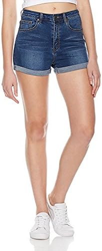 Lily Parker Women's Classic Stretchy Mid Rise Folded Hem Denim Shorts