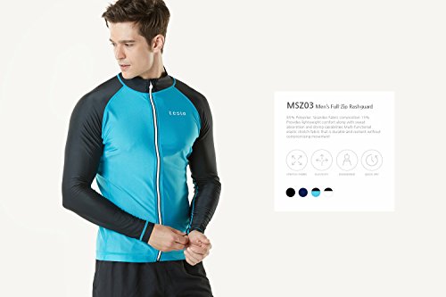 Tesla TM-MSZ03-DGY_2X-Large Men's UPF 50+ Zip Front Long Sleeve Top Rashguard Swimsuit MSZ03