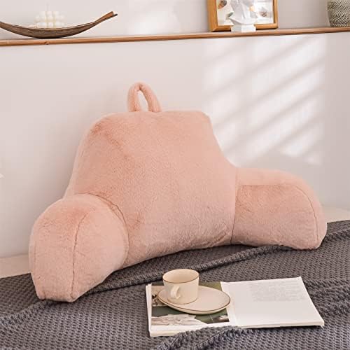 Aimuan Reading Pillow Bed Rest Pillow with Arms Rabbit Fur Back Pillow