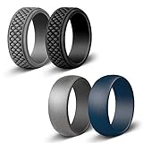Silicone Wedding Ring for Men, Affordable Rubber Wedding Bands for Gym Sports Leisure Work, Classic & Crosshatch Rings, 4 Pack