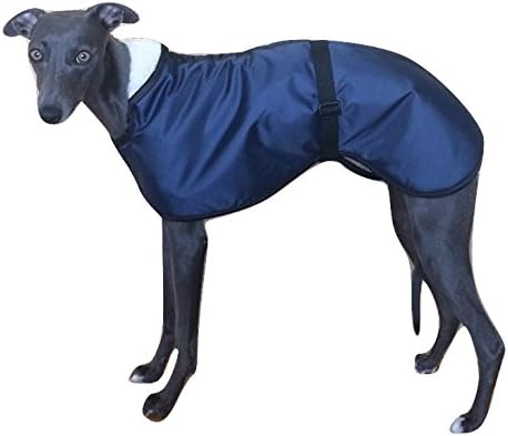 4 COLOURS Fleece Lined Waterproof Dog Coat 5 SIZES with Adjustable Clip Strap Whippet/ Greyhound/ Lurcher/ Italian Greyhound/ Sighthound (XLarge, Navy)