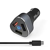 Elzo Car Charger USB Quick Charge 3.0 42W Fast Charge 3 Ports (1 Quick Charge 3.0 Port + 2 Smart Ports) with a 3.3ft Rapid Charge Micro USB Cable for Samsung Galaxy/Note,LG, Nexus, Leaden