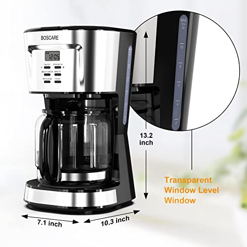 BOSCARE 12Cup Programmable Coffee Maker Drip Coffee Maker, Mini