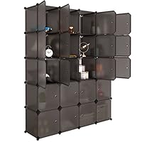 LANGRIA 20 Cube Organizer Stackable Plastic Cube Storage Shelves Design Multifunctional Modular Closet Cabinet with Hanging Rod for Clothes Shoes Toys Bedroom Living Room (Transparent Brown)