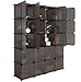 LANGRIA 20 Cube Organizer Stackable Plastic Cube Storage Shelves Design Multifunctional Modular Closet Cabinet with Hanging Rod for Clothes Shoes Toys Bedroom Living Room (Transparent Brown)