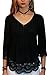 Angashion Women's Off Shoulder Lace Splice Loose Trim Casual Henley Blouse T-Shirt Tops