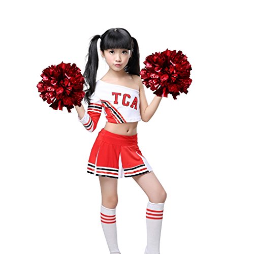 Girls Red & White Cheerleader Outfit + Poms Socks Cheer Uniform Dress 3-15Yrs (14)
