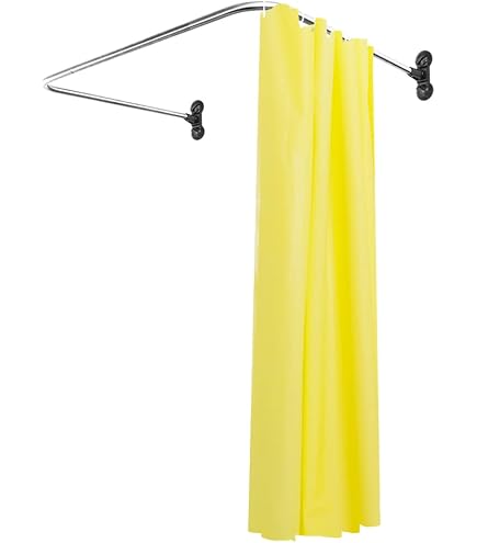 Tringle à rideau de douche en forme de U, barre de douche d'angle avec 12 anneaux de rideau et support de plafond pour baignoire/salle de bain, montage par perçage requis [Deux côtés