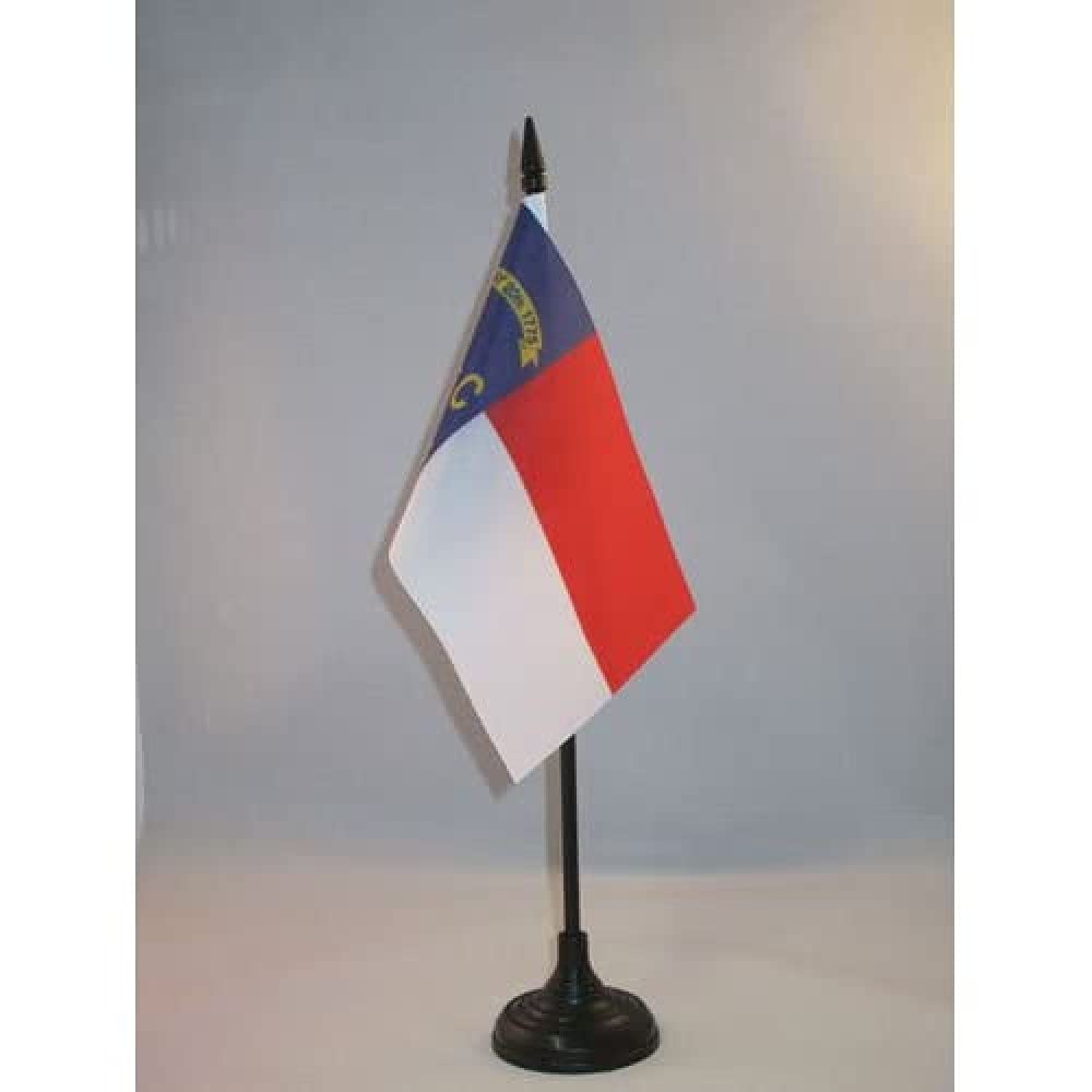 AZ FLAG - North Carolina Table Flag 4'' x 6'' - US state of North Carolina Office Mini Banner 100% Polyester 15 x 10 cm - Mini Desk Flag with 10'' Pole and Black Plastic Base