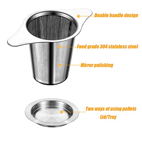 Tea Strainers for Loose Tea,18/8 Stainless Steel Tea Infuser Fine Mesh Filters Tea Strainer Double Handles for Hanging on Teapots, Mugs, Cups to steep Loose Leaf Tea and Coffee
