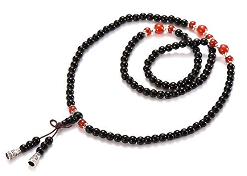 anzhongli Prayer Bead Bracelets for Men Women Crystal Lucky Gemstone Beads Obsidian Necklace 108 6mm