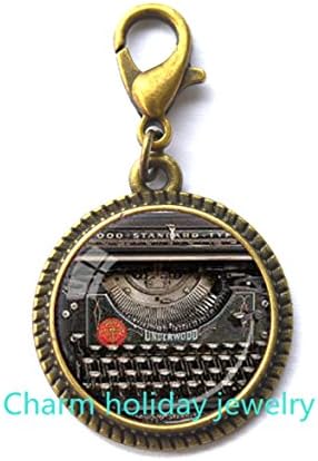 Charming Typewriter Fashion Zipper Pull Writer Gift for Writer Typewriter Jewelry Writer's Zipper Pull Black Red Gray Charming Keyboard Jewelry Writer's Gift.D-0001