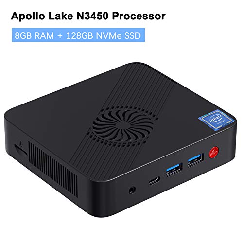 N34-H Mini PC Intel Celeron N3450 LPDDR4 8GB RAM 128GB SSD Windows 10 Pro Micro PC, Quad Core CPU up to 2.2GHz, 4K@60Hz HDMI/Mini DP/USB-C Outputs, DIY SSD, 1000M LAN, 2.4G+5G WiFi Desktop Computer