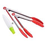 OTHERMAX Silicone Kitchen Tongs 2 Pack, Heat Resistant Cooking Tongs With Silicone Tip For BBQ, Salads,Grilling,Serving And Fish Turning, Bonus Silicone Oil Brus