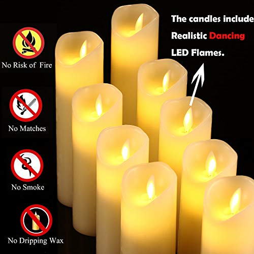 YIWER Flameless Candles, Φ 2.2"x H 5.5''/6"/6.5"/7''/8''/9''Set of 9 Real Wax Not Plastic Pillars, 10-Key Remote Control with 2/4/6/8-hours Timer Function, 300+ Hours (9, Ivory) - Thumbnail 4