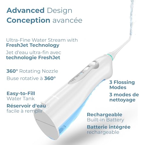AquaSonic - Aqua Flosser Cordless Rechargeable Water Flosser for Teeth | Waterproof Portable Oral Irrigator for Dental Cleaning with 5 Jet Tips, for Braces, Home & Travel (White)